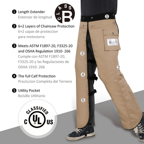 ZELARMAN chainsaw chaps outer fabric 1000-denier offers durable forestry protection