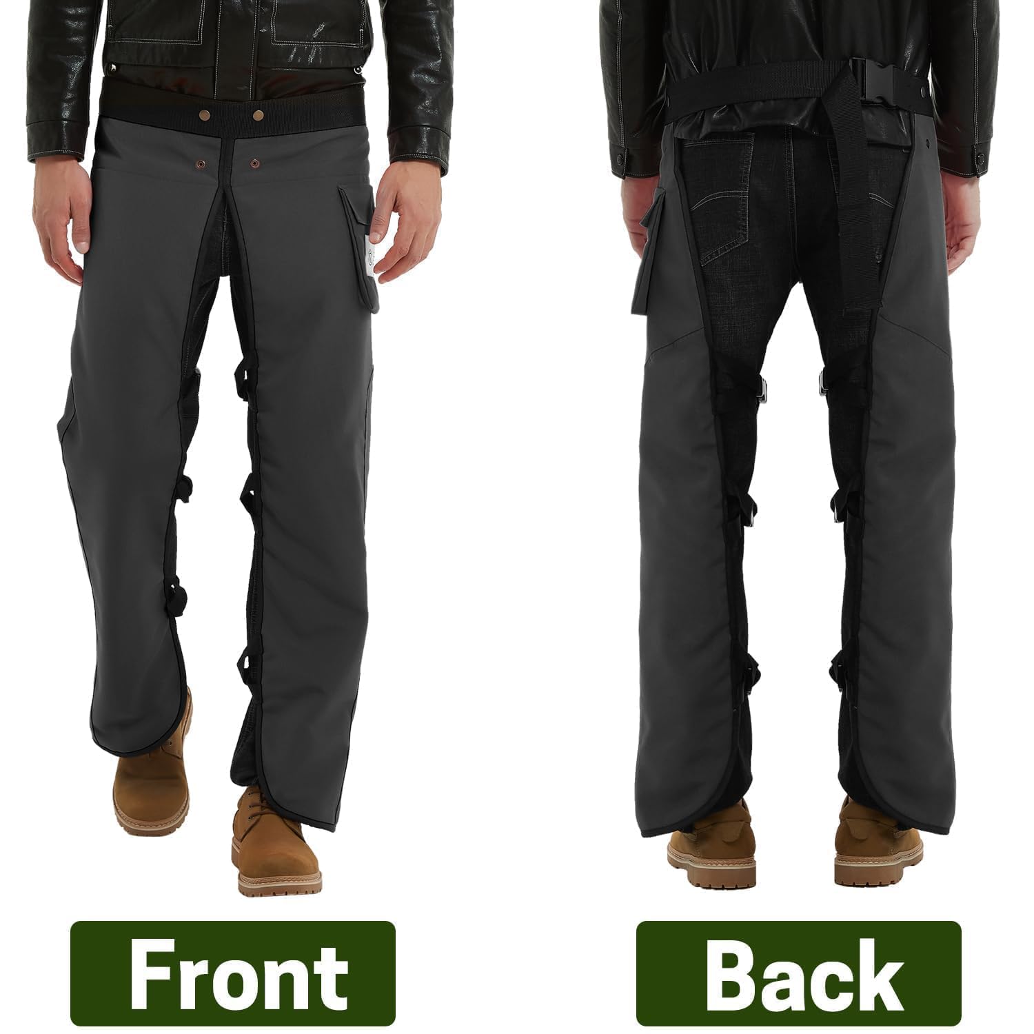 ZELARMAN chainsaw chaps oxford fabric durability shown for rugged forestry use