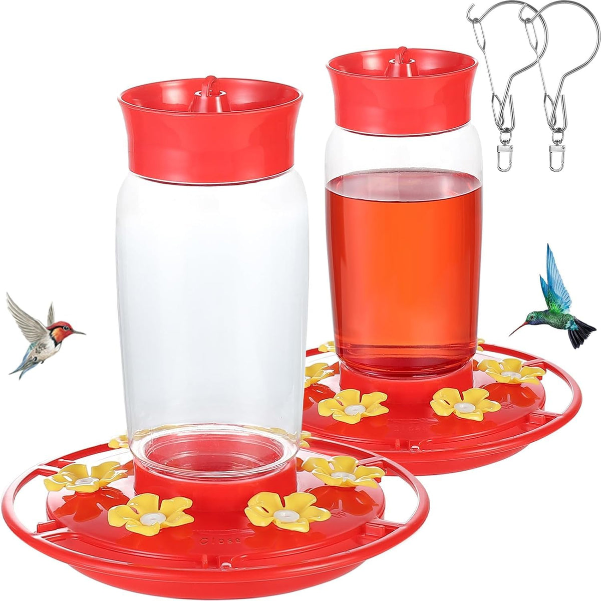 Zelpont 2-pack hummingbird feeders with wide mouth for easy filling and visible nectar.