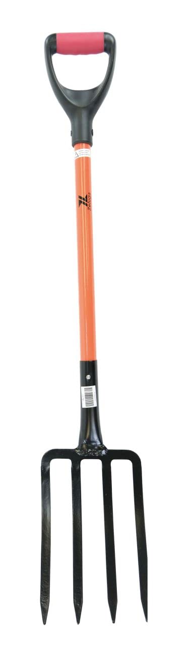 Zeluga 10-151 spading fork with fiberglass D-grip for easy soil loosening in the garden.