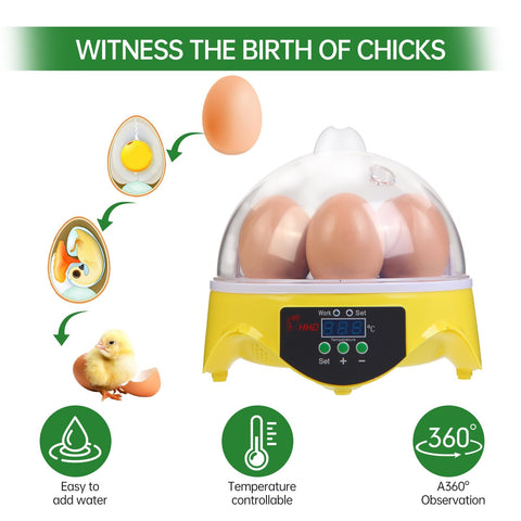 ZEMIRO CHARGE 7-Egg Incubator supports chicken, duck, and quail eggs for versatile experiments.