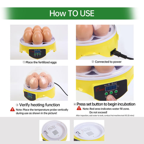 ZEMIRO CHARGE 7-Egg Incubator temperature control maintains stable incubation conditions.