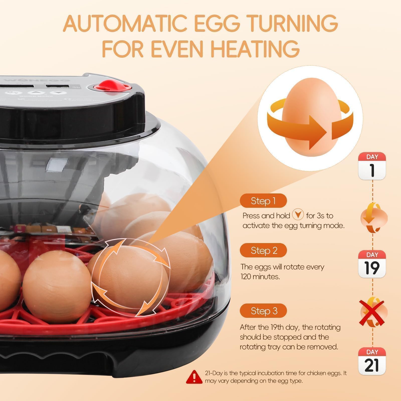 Zemiro Charge Series II auto egg turn ensures even development across eggs.