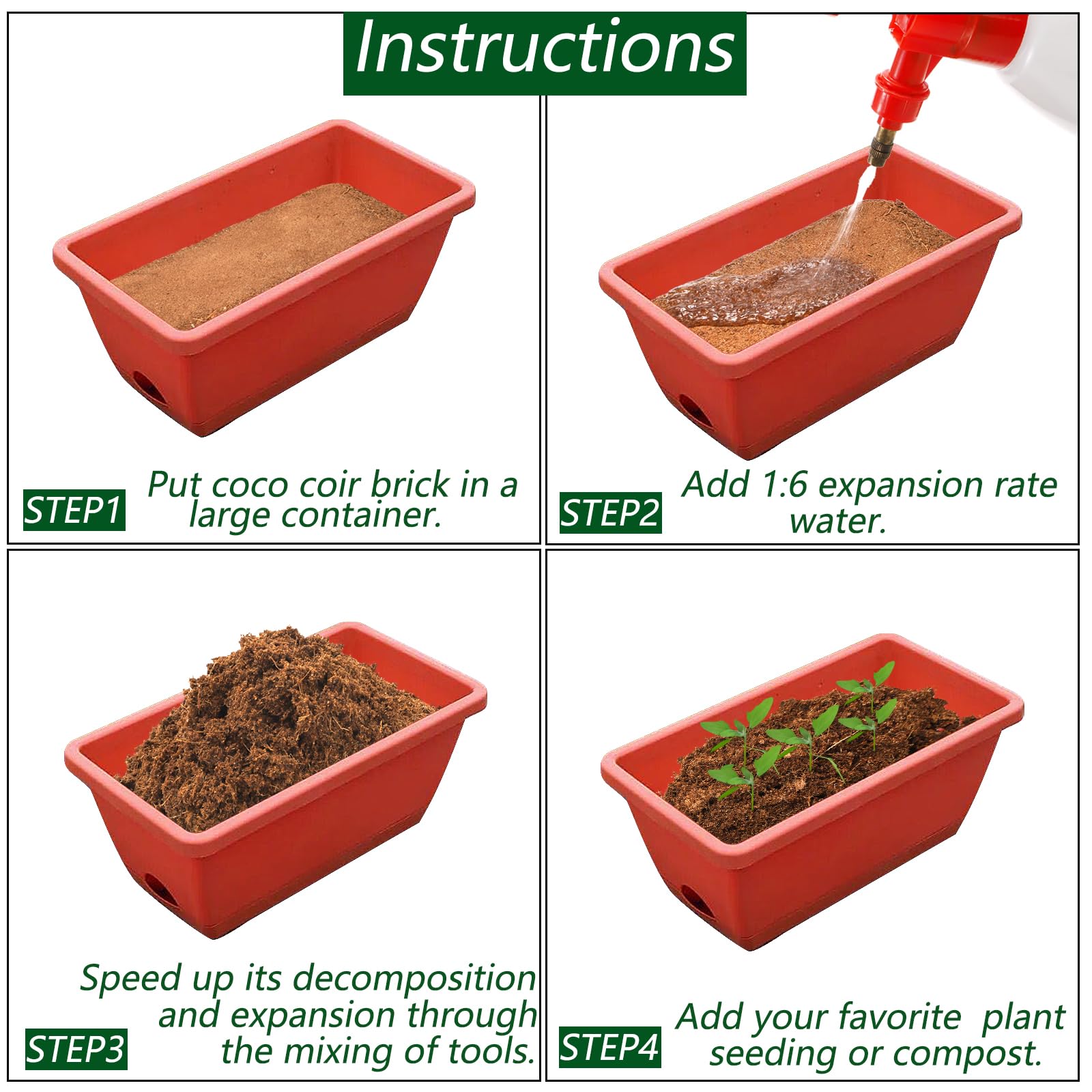 ZENFUN coco coir brick soaking setup for quick expansion and easy use.