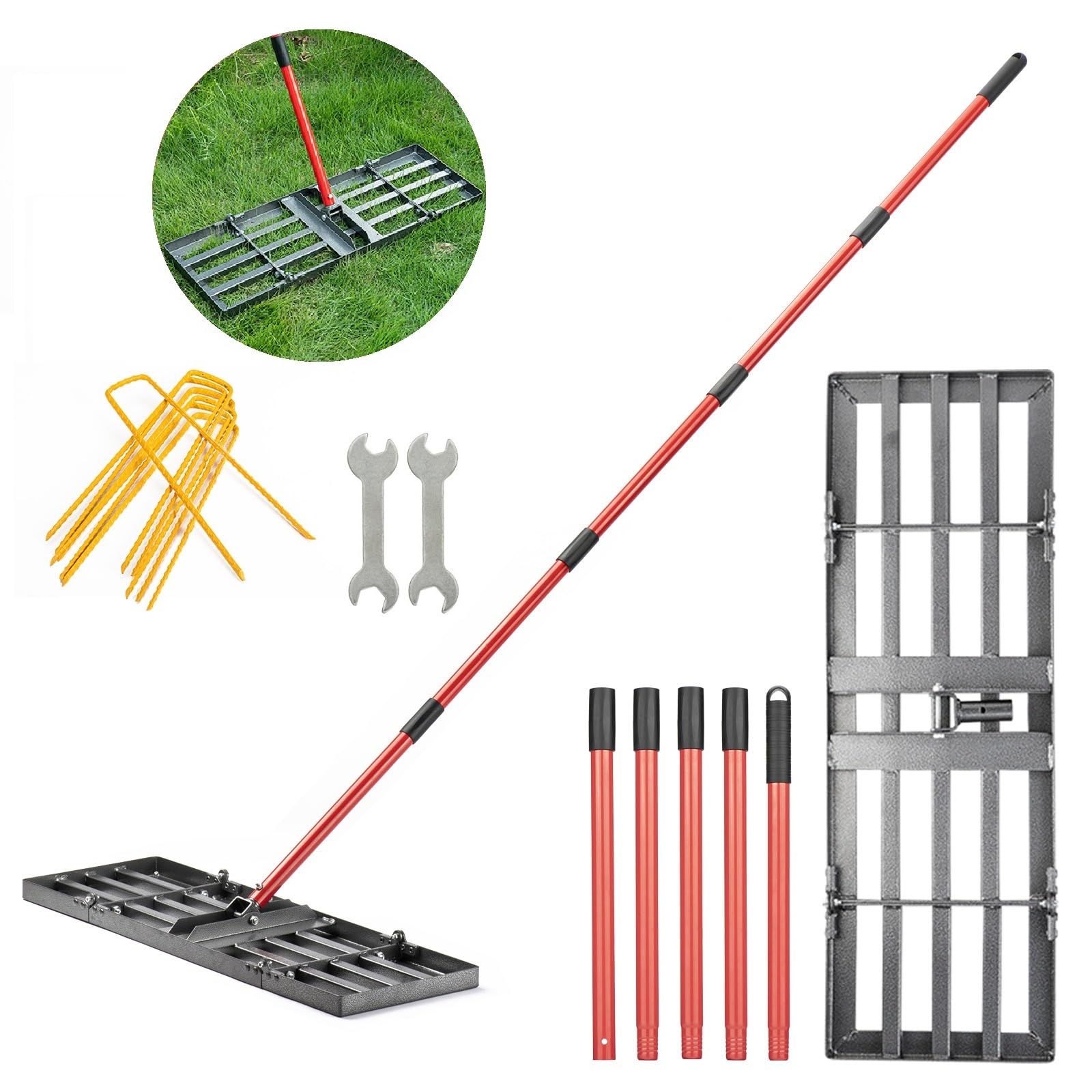 Zenhosit lawn leveling rake with 78-inch handle for durable yard work