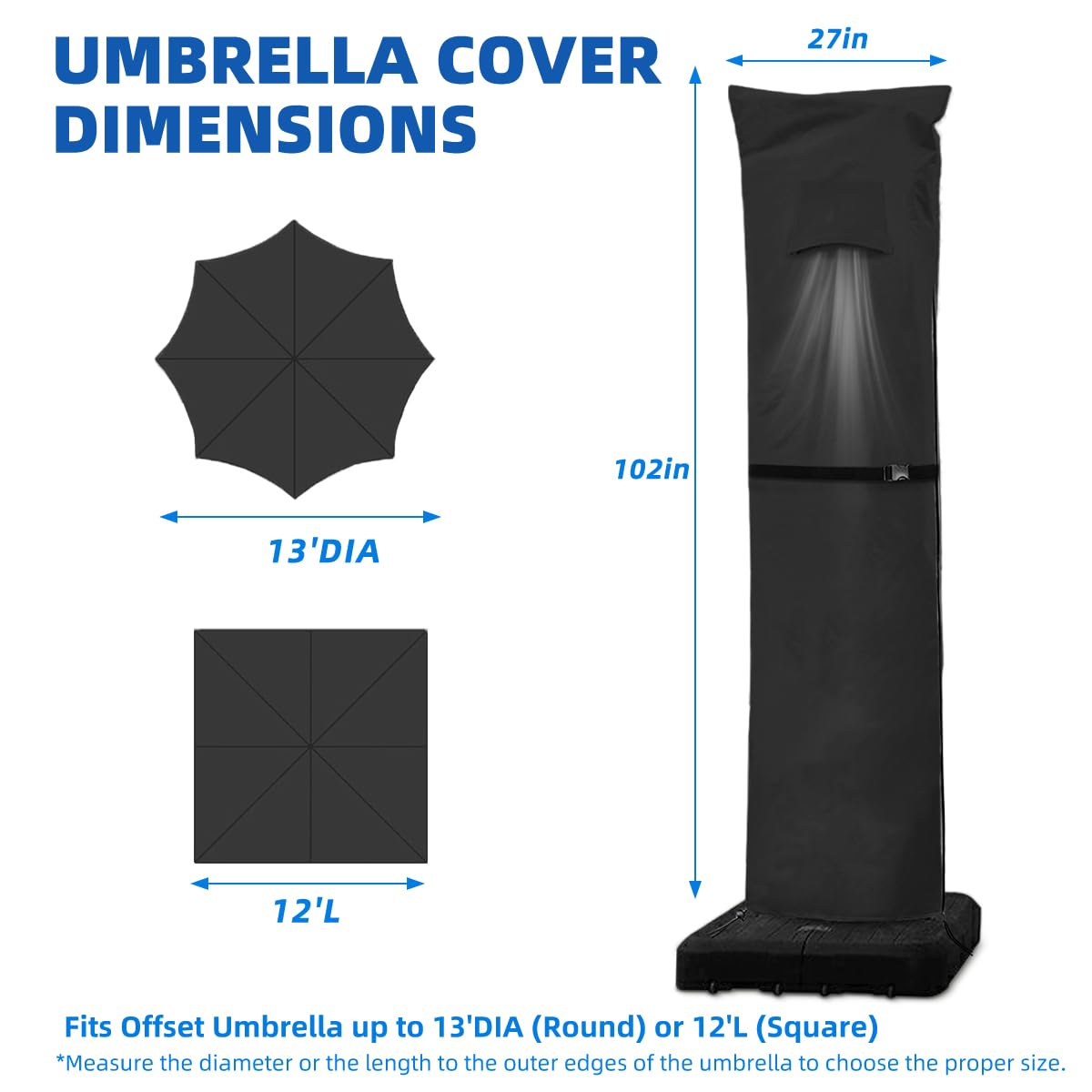 Zenicham 600D waterproof cover shields cantilever umbrellas from rain and sun.