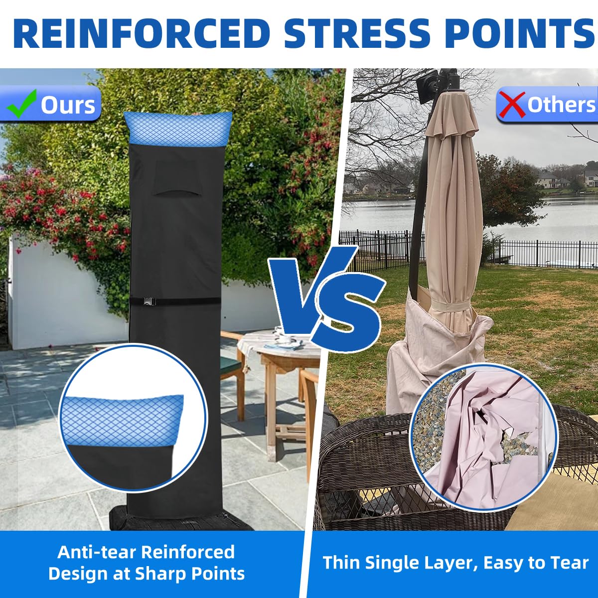 Zenicham bottom pocket hosts retractable pole for simple, ladder-free installation.