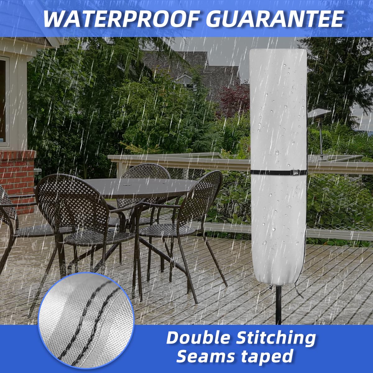 Zenicham Parasol Cover windproof design with adjustable drawstring reduces movement.