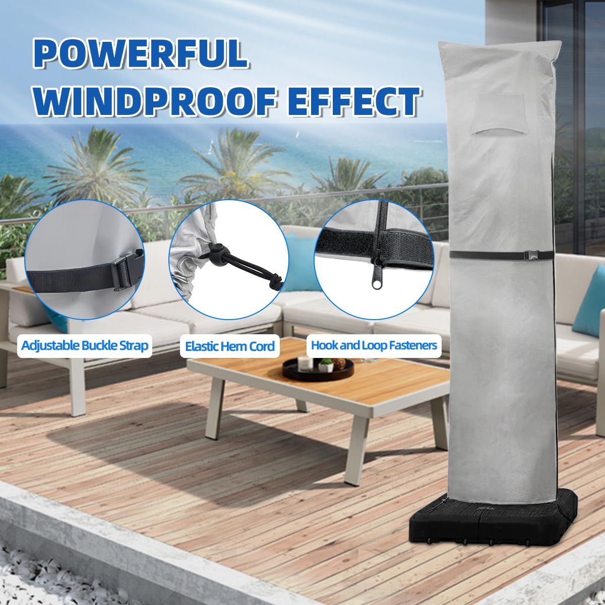 Zenicham windproof cover with adjustable drawstring for snug fit.