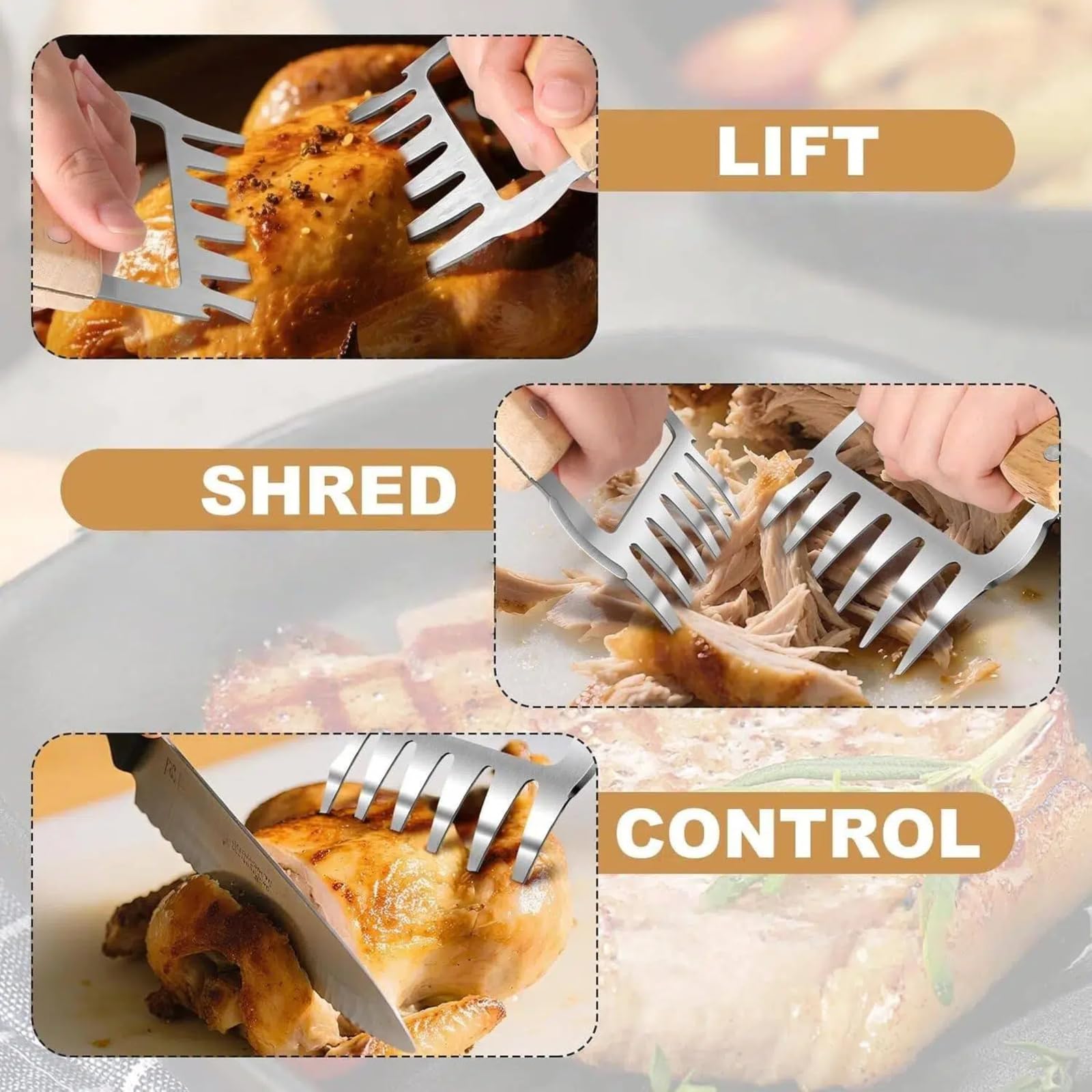 ZenithShine meat shredder claws shredding pulled pork in action.