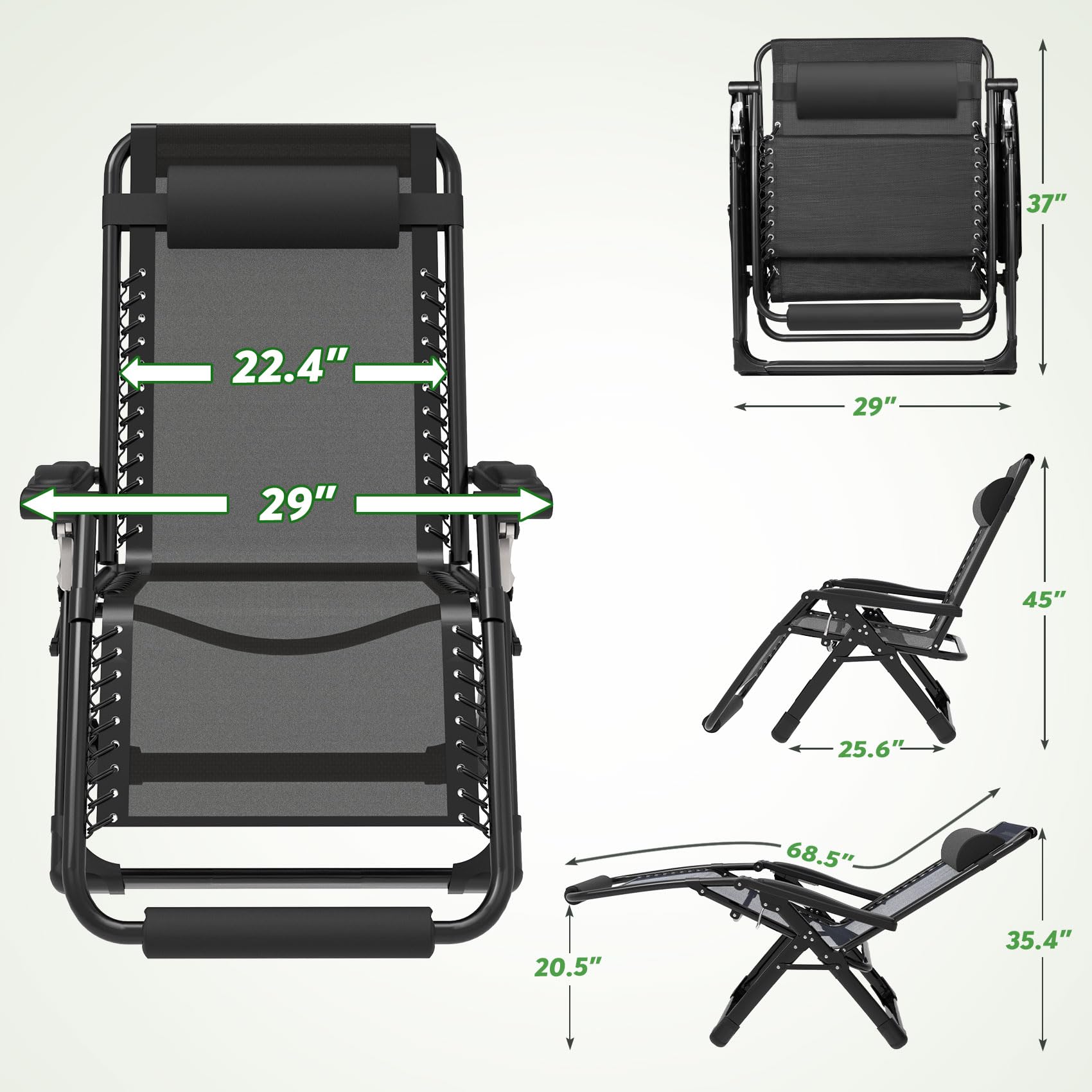 ZENPETIO 29In XL Zero Gravity Chair cushions offer breathable comfort
