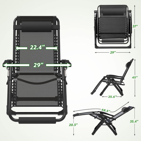 ZENPETIO 29In XL Zero Gravity Chair cushions offer breathable comfort