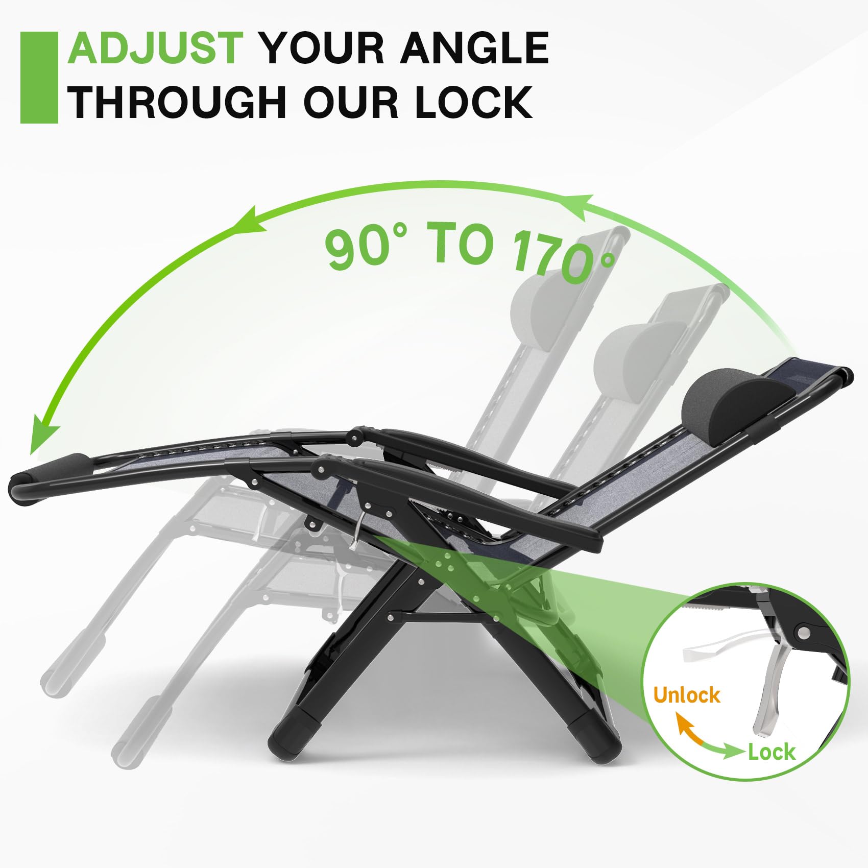 ZENPETIO 29In XL Zero Gravity Chair durable frame for outdoor adventures