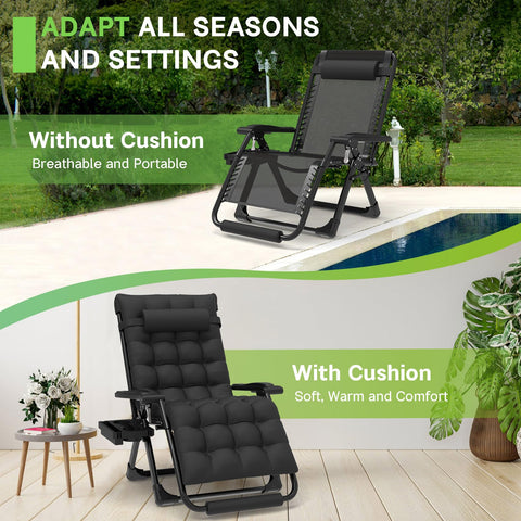 ZENPETIO 29In XL Zero Gravity Chair with cup holder keeps drinks within reach