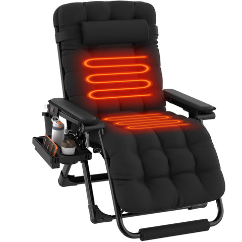 ZENPETIO heated zero gravity chair XL shows dual zone heat for outdoor lounging.