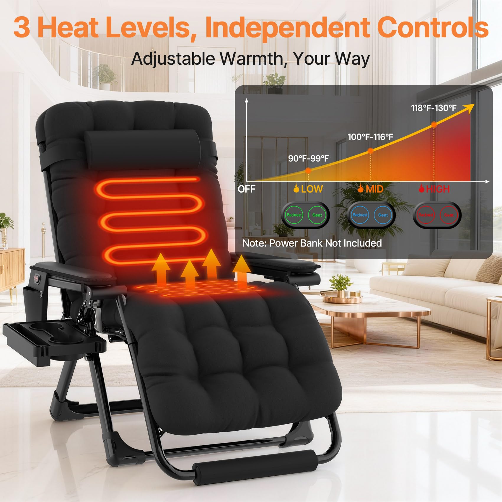 ZENPETIO XL chair plush four inch cushion with Teslin fabric for year round comfort.