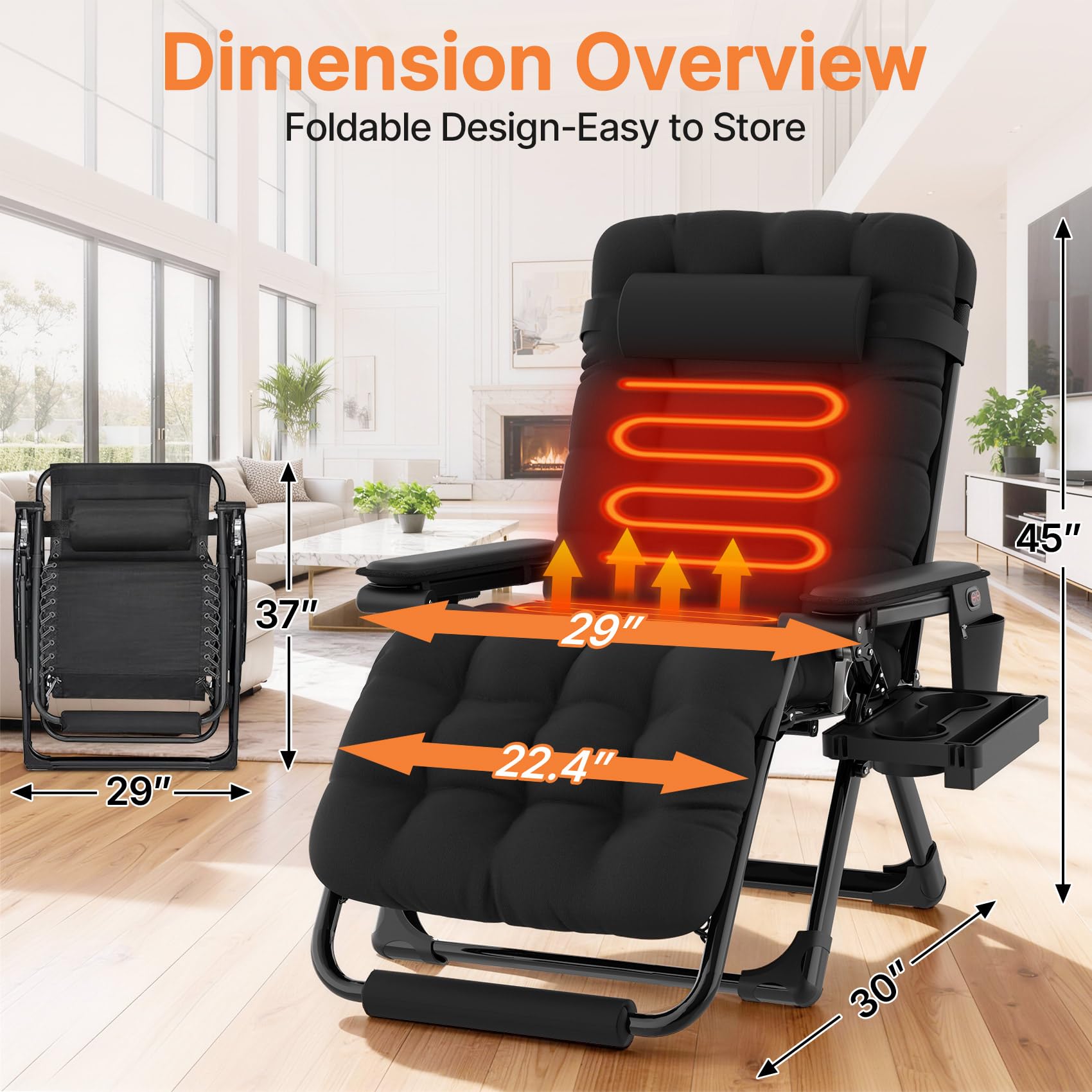 ZENPETIO 90 to 170 degree recline demonstrates ergonomic zero gravity support.