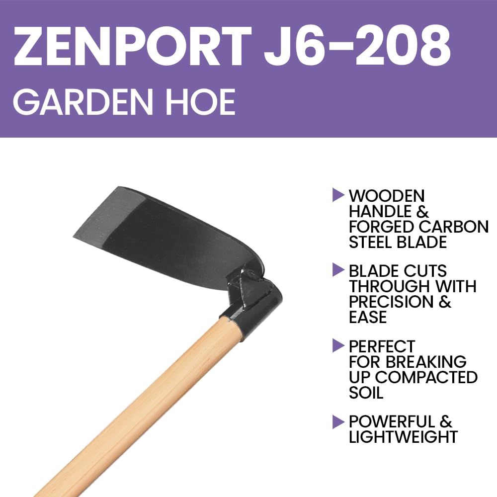 Zenport hoe head measures 8 by 5.25 inches for versatile soil work.