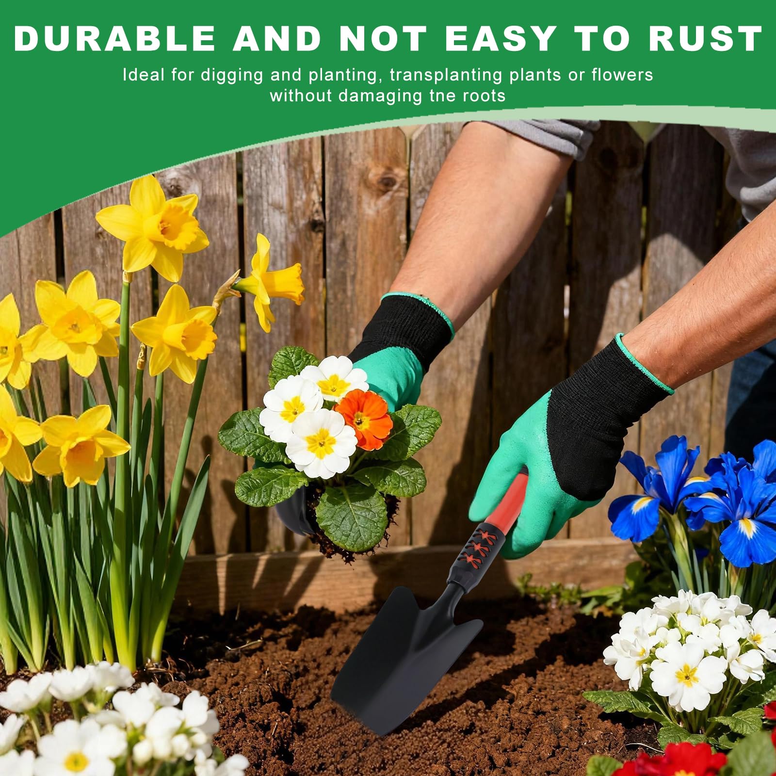 Zenrok dual-purpose hoe for soil loosening and transplanting tasks.