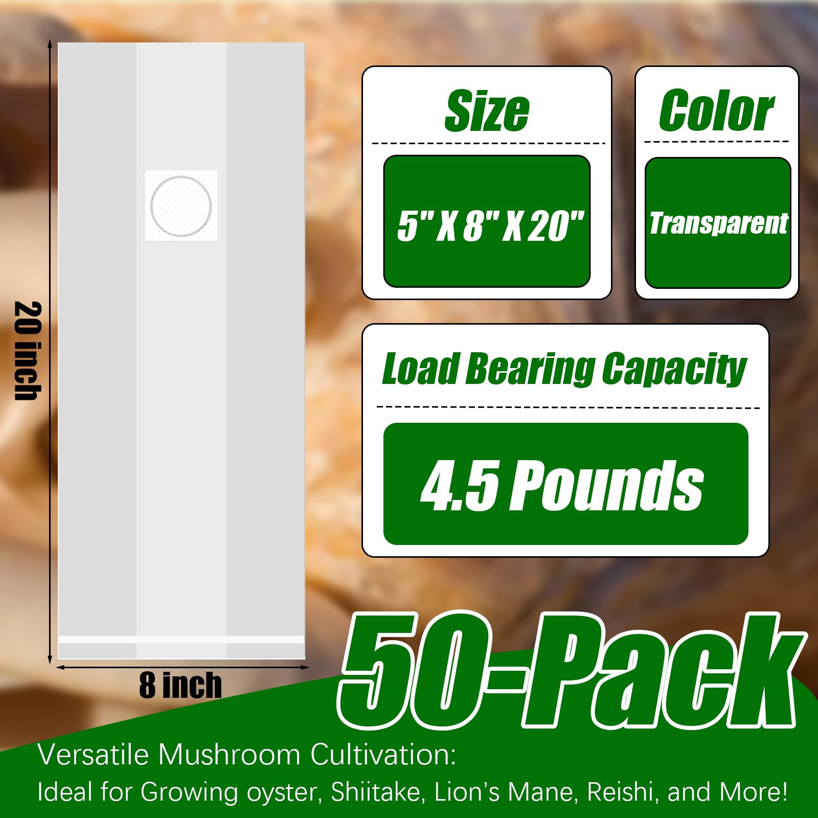 Zenrok 8x5x20 bags show spacious substrate space for robust yields.