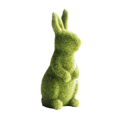 Zensounding moss rabbit in meditation pose enhances tranquil spaces.