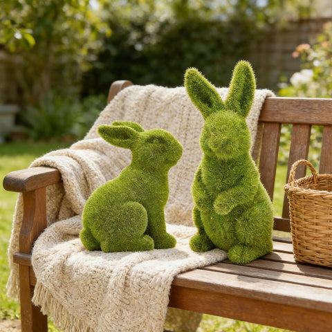 Zensounding green grass rabbit decor for lawn or patio.