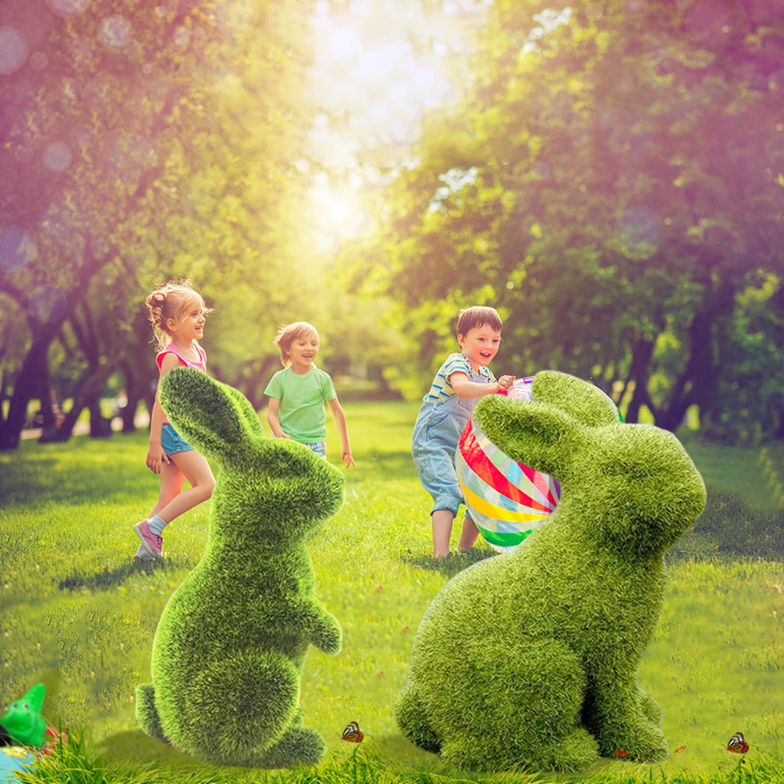 Zensounding moss rabbit garden decor brings spring vibes.