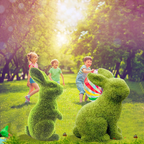 Zensounding moss rabbit garden decor brings spring vibes.