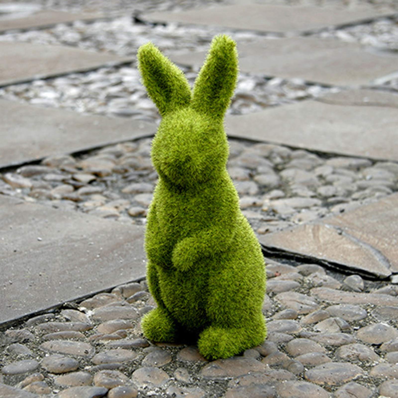 Zensounding moss rabbit sitting decor brightens shelves and desks.