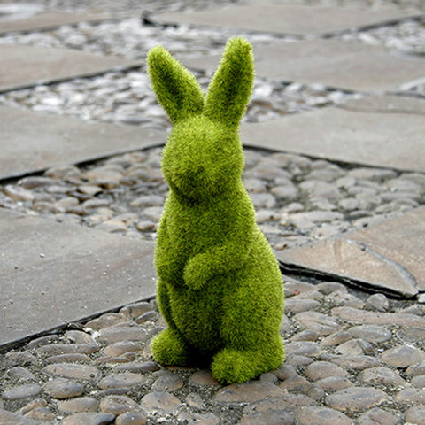 Zensounding moss rabbit sitting decor brightens shelves and desks.