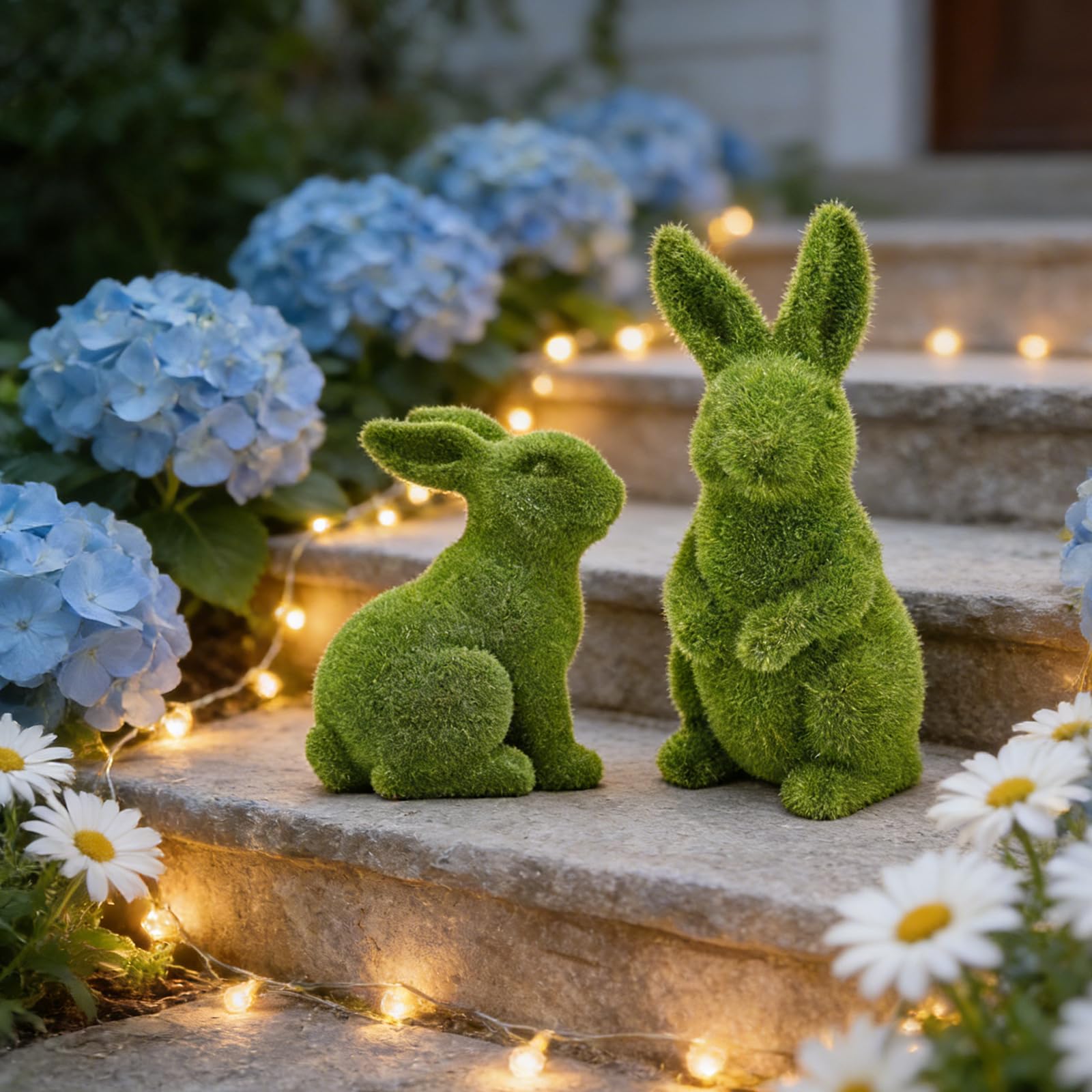 Zensounding moss rabbit sitting large hosts festive Easter mood.