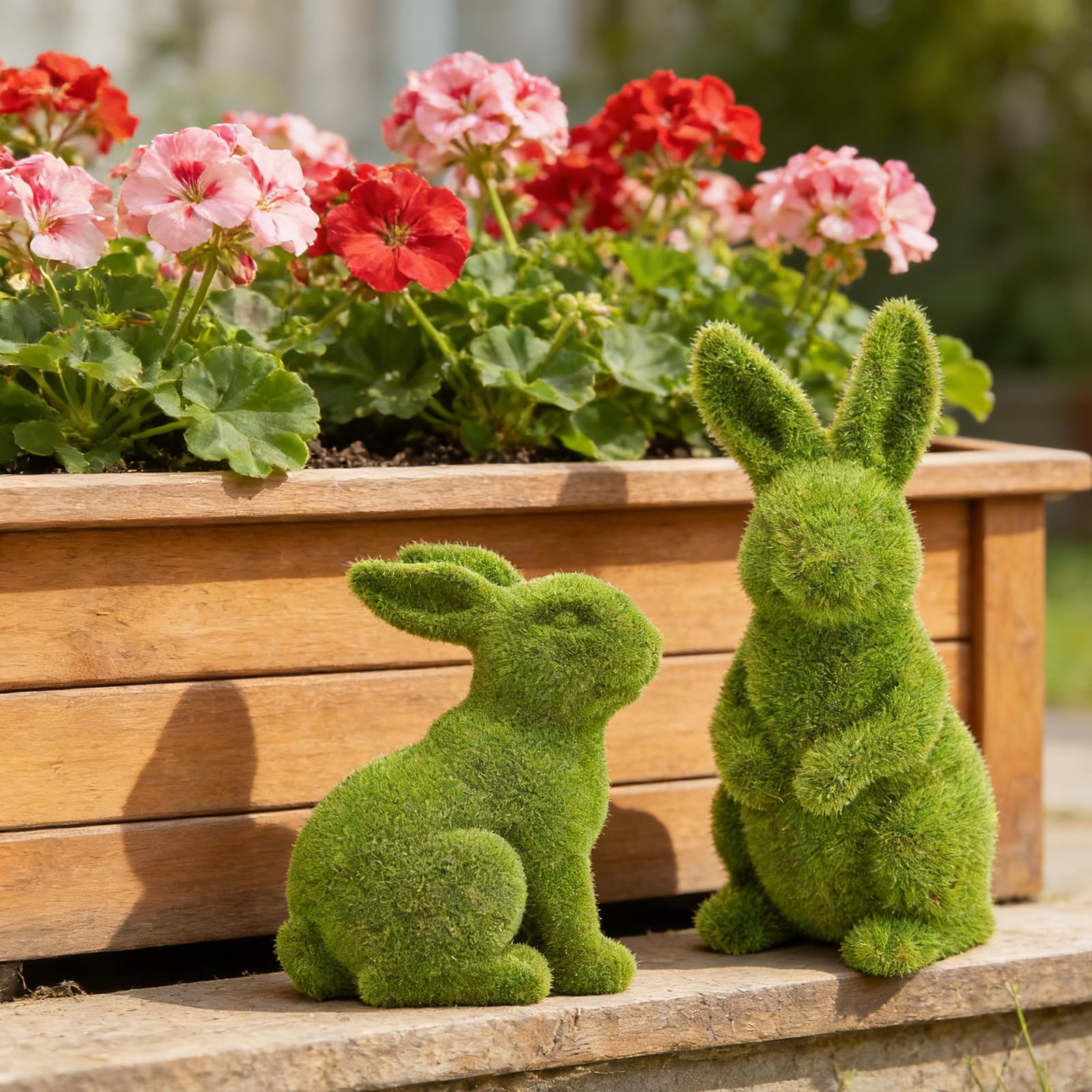 Zensounding moss rabbit standing large enhances outdoor garden ambiance.
