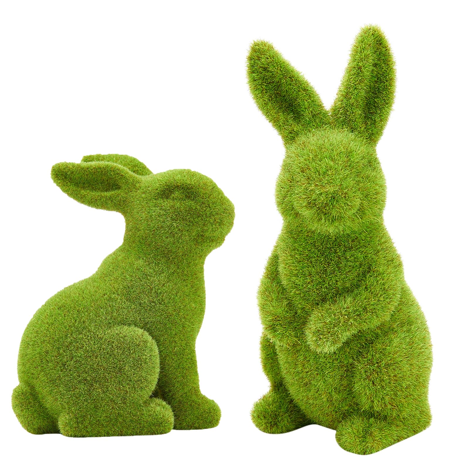 Zensounding moss rabbit standing decor for bright spring mantel.