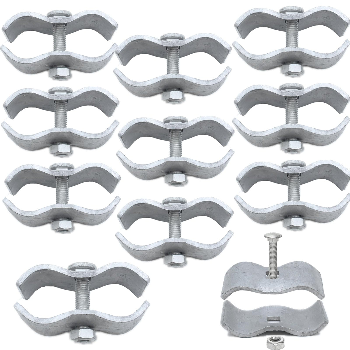 Zentriqlla kennel clamps pack 10 with bolts for secure 1-3/8 inch pipes