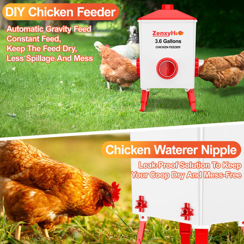 ZenxyHoC 8-port feeder in backyard coop shows easy refills and tidy setup.