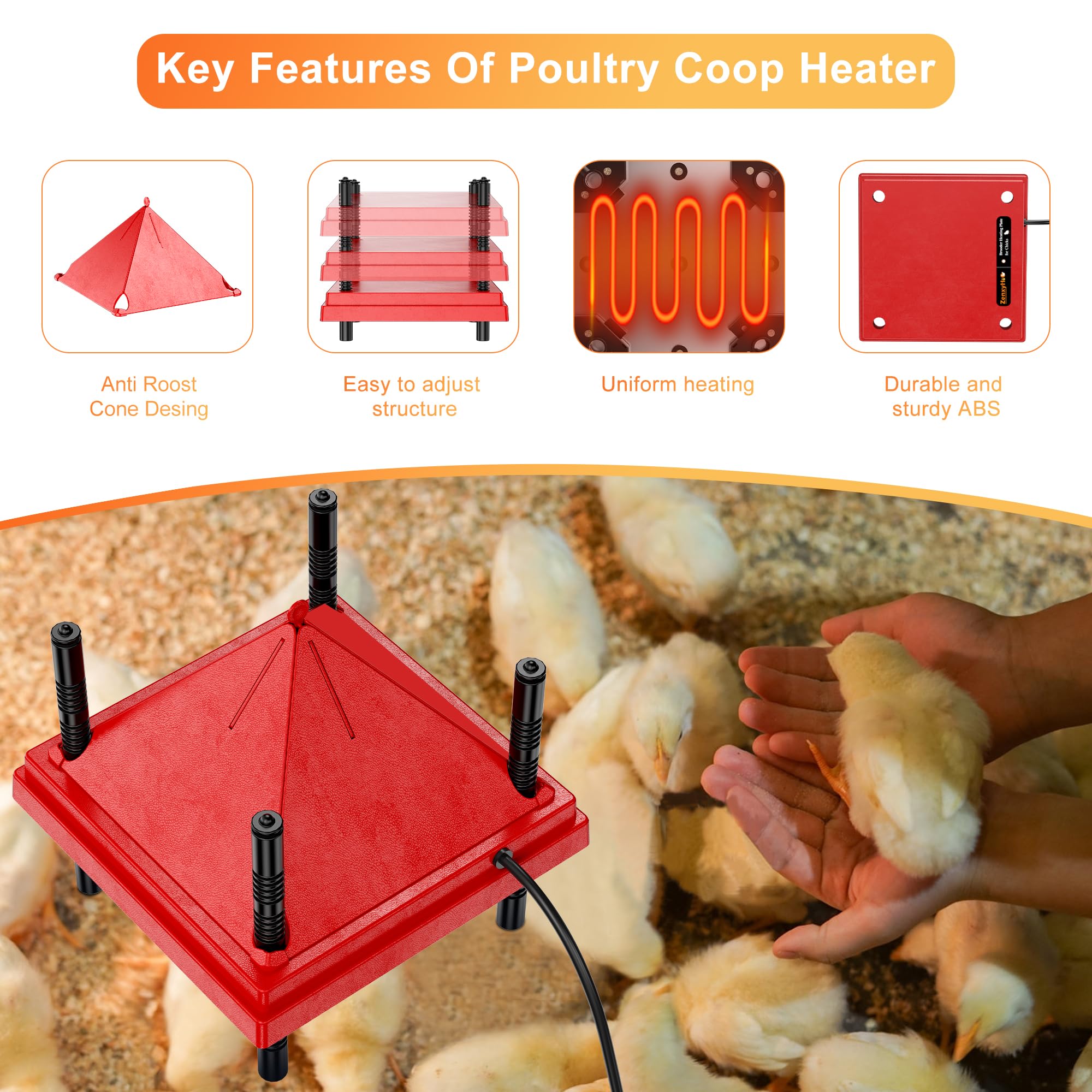 ZenxyHoC adjustable-height legs maintain ideal warmth as chicks grow.