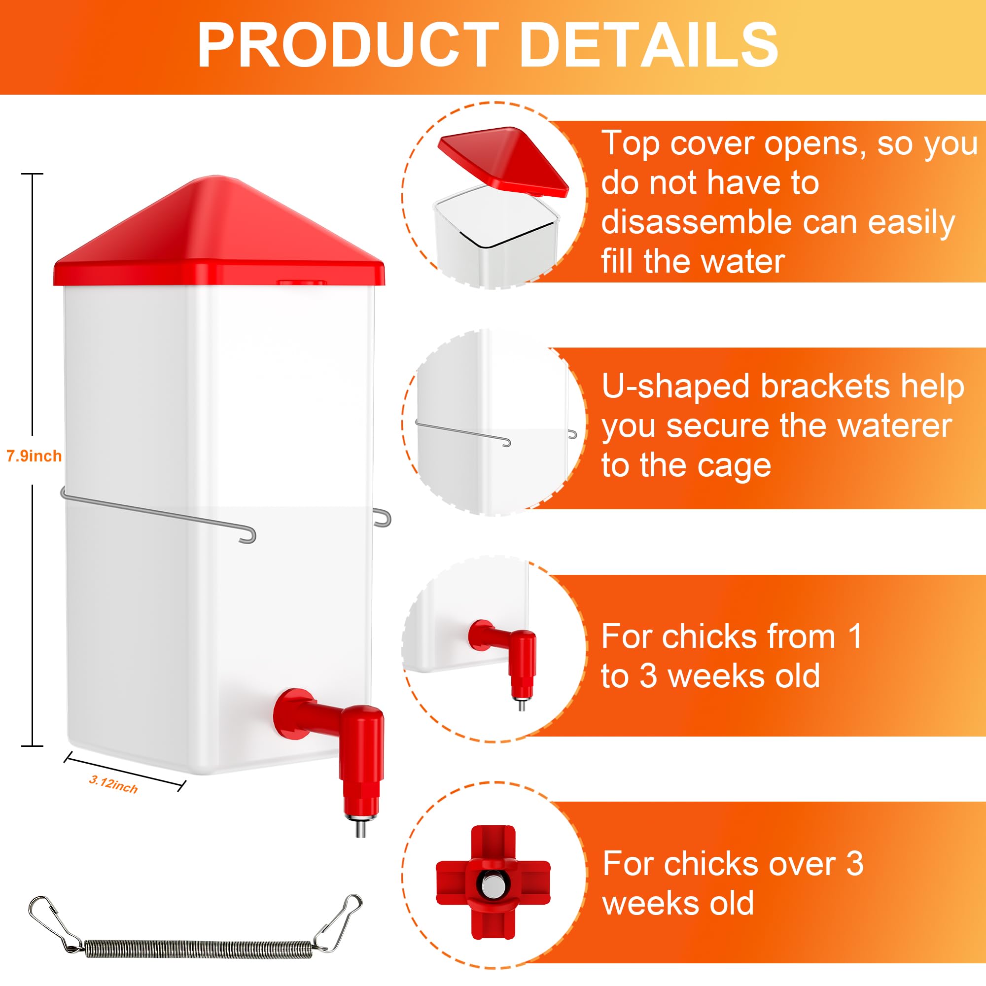 ZenxyHoC Baby Chick Waterer side view highlights dual drinker options.