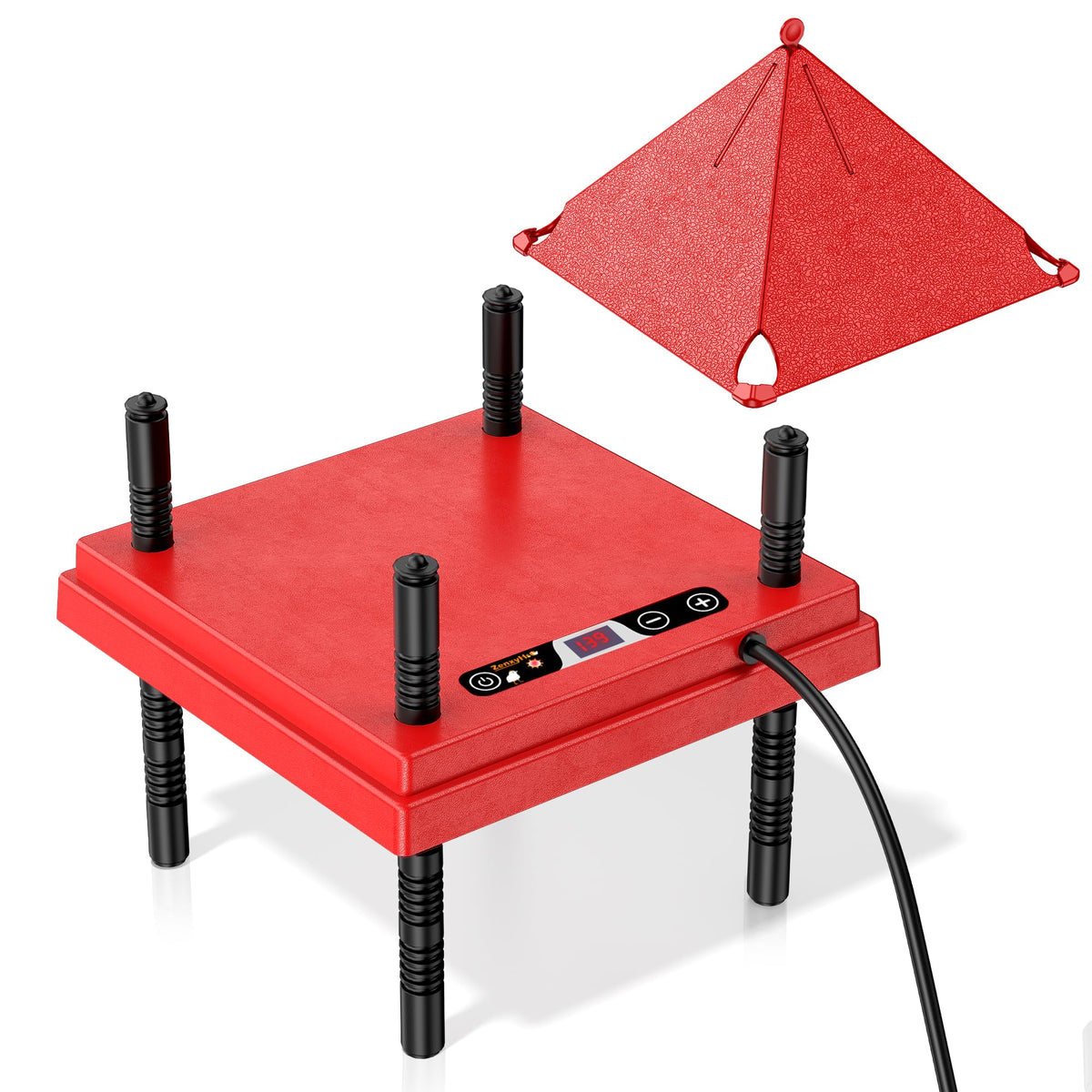 ZenxyHoC brooder plate with digital display shows center surface temperature for precise warming.