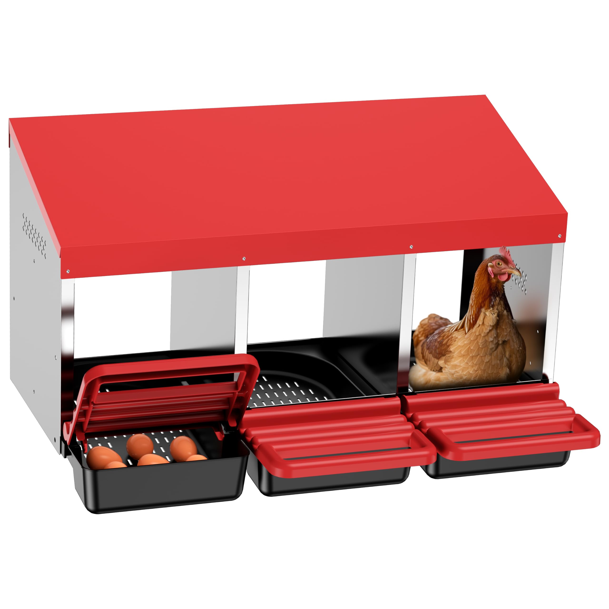 ZenxyHoC chicken nesting box with metal coop and rollout egg collection for clean eggs.