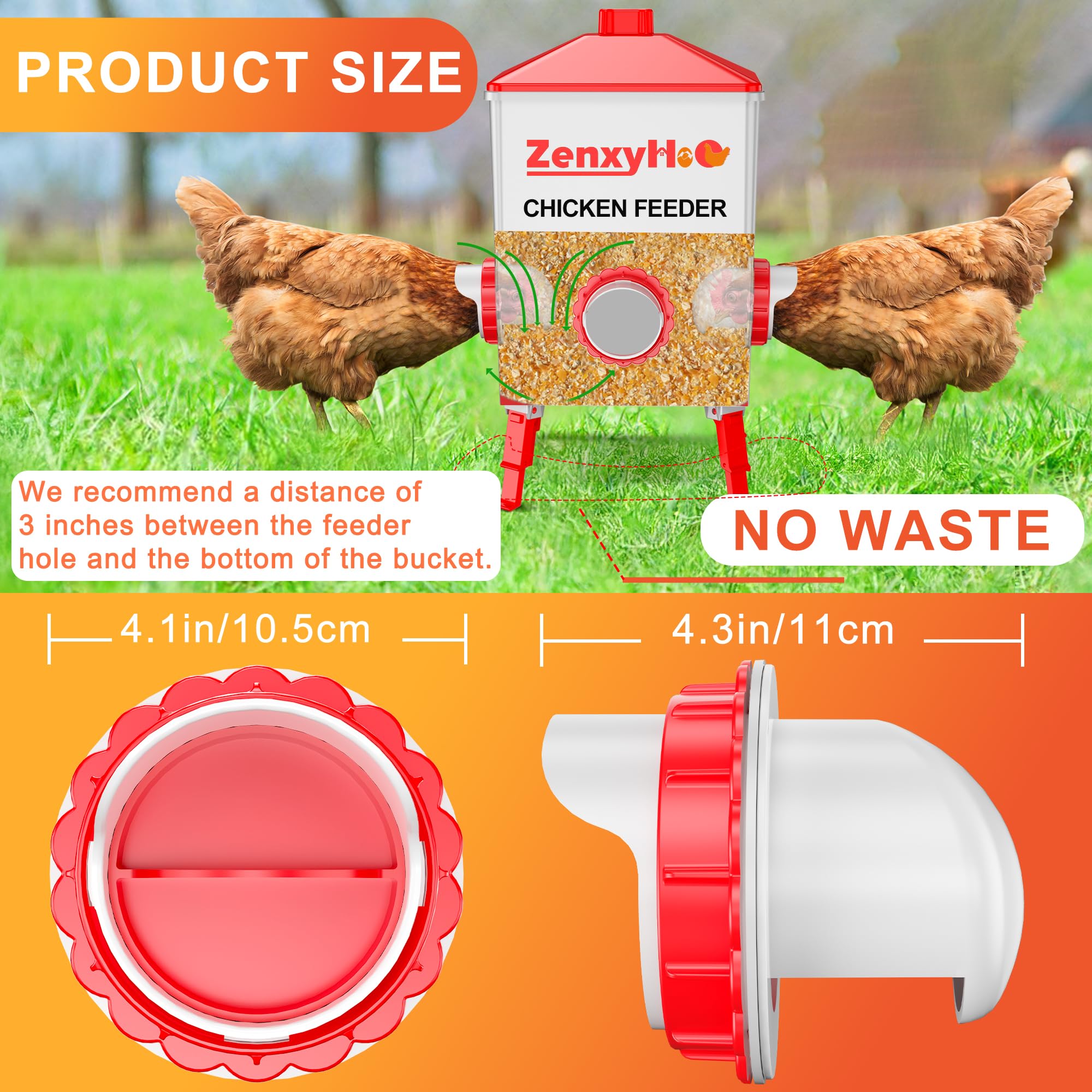 ZenxyHoC red 8-port feeder highlights gravity-fed design for efficiency.