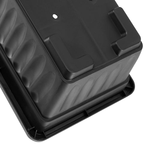 Durable black plastic planter shows lightweight construction for versatile placement.