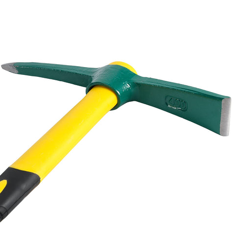 ZEONHEI Pick Mattock Hoe rubber handle close-up shows anti-slip grip