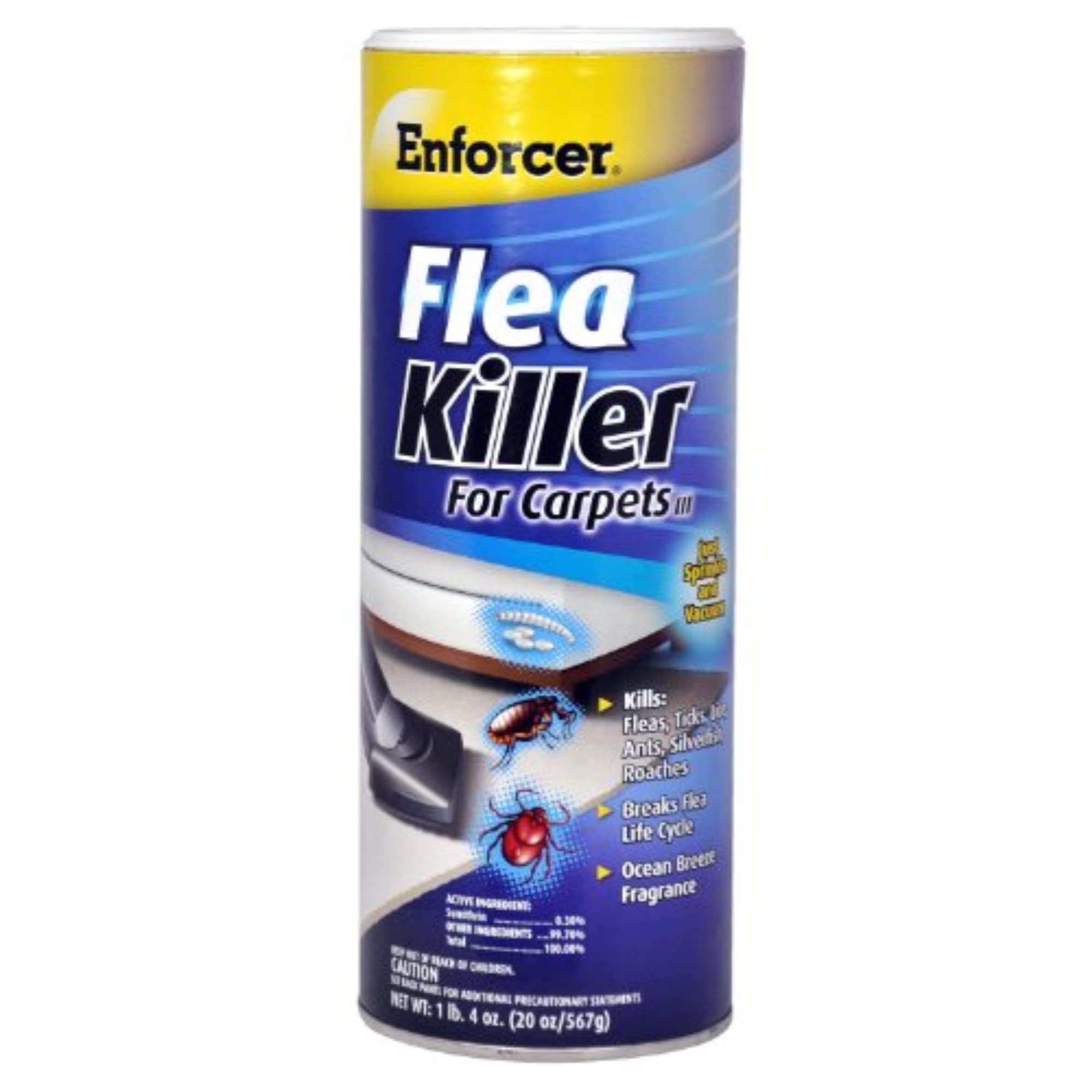 Zep Enforcer Flea Killer for Carpets powder helps control fleas on carpeted areas
