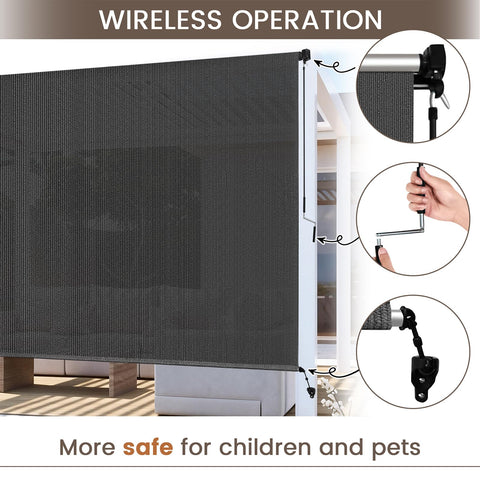 Zephyr Place outdoor roller shade with cordless operation for safe, easy adjustment