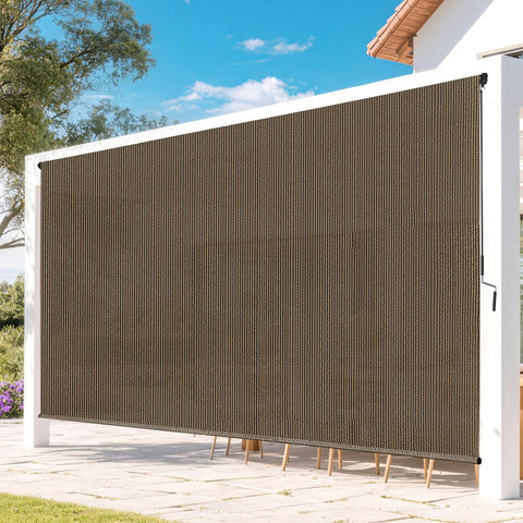 Zephyr Place outdoor-roller-shade-patio-mocha-10x8 blocks 90% UV for patio comfort.