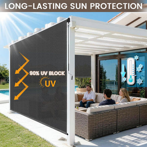 Zephyr Place outdoor roller shade delivering sun shade and glare reduction for a comfortable porch