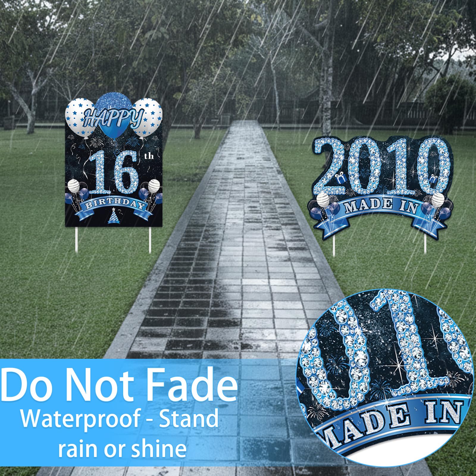 Zeptrix blue-silver 16th birthday decor front-yard display setup