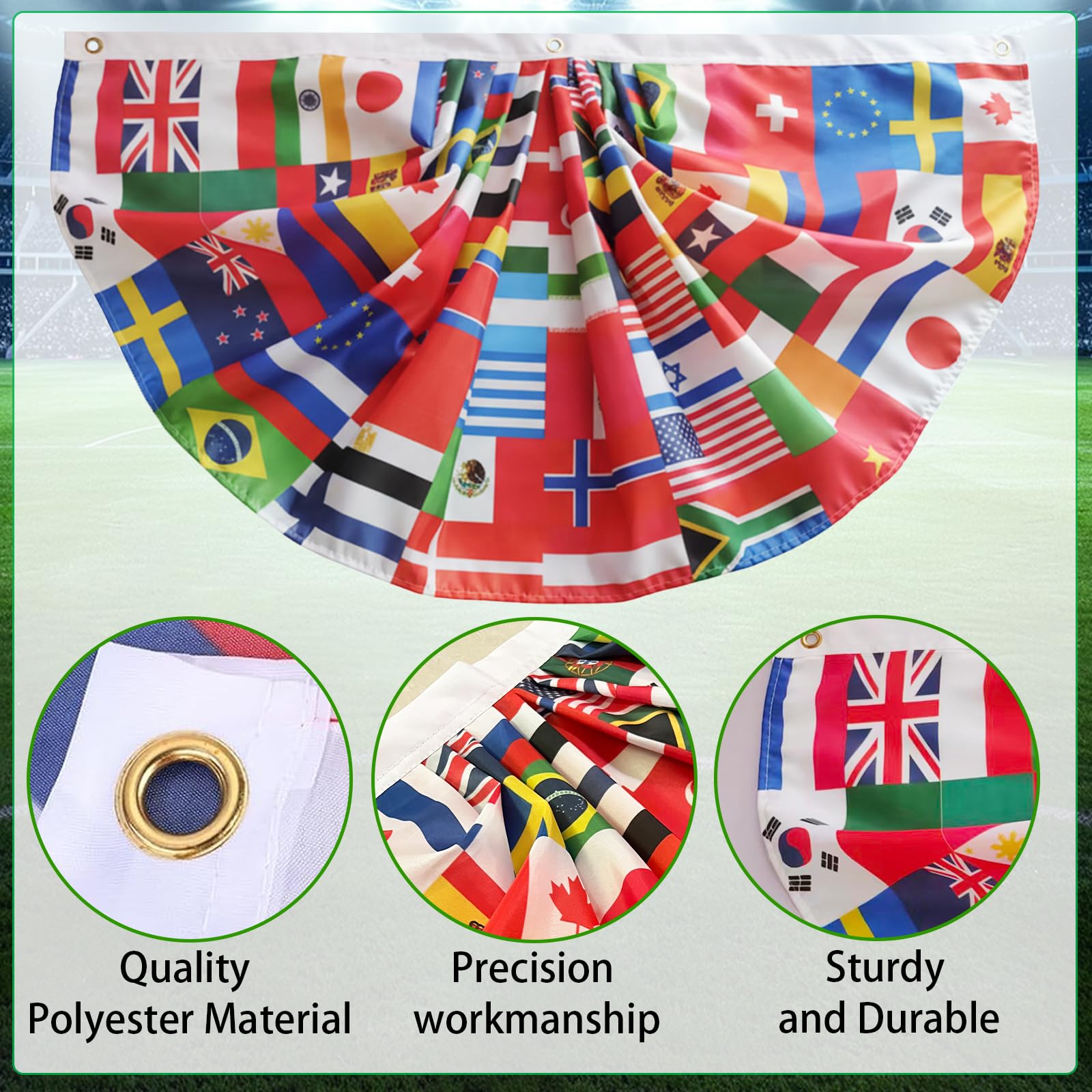 Zeptrix pleated fan bunting backdrop ideal for outdoor porches and event backdrops.