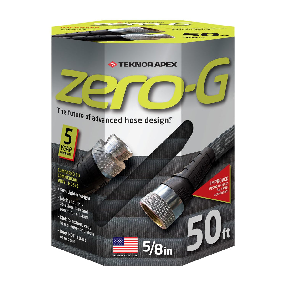 Zero-G lightweight garden hose 50ft for easy handling and storage.