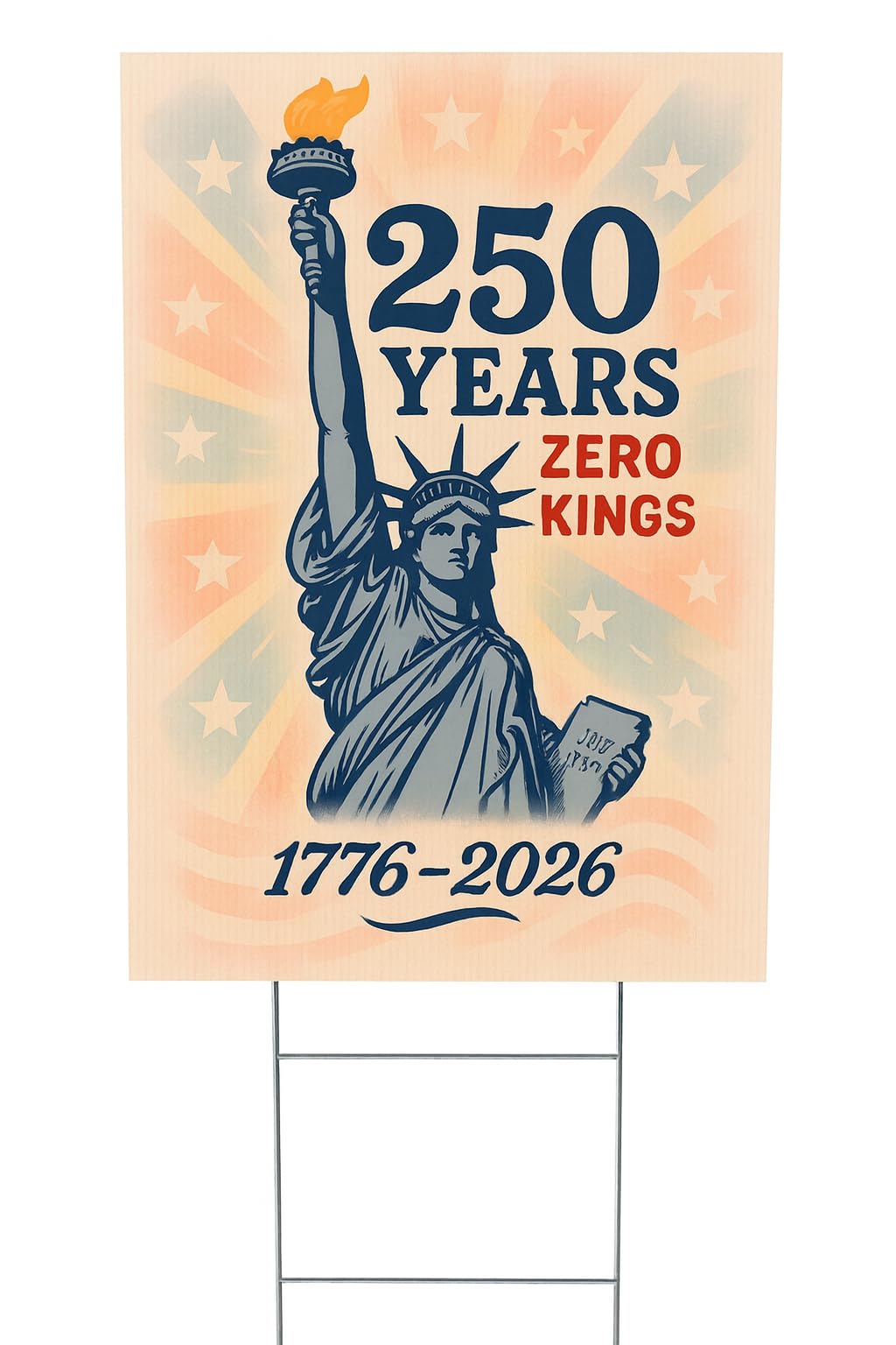 Zero Kings America 250th lawn sign front view shows bold patriotic imagery for porch displays.